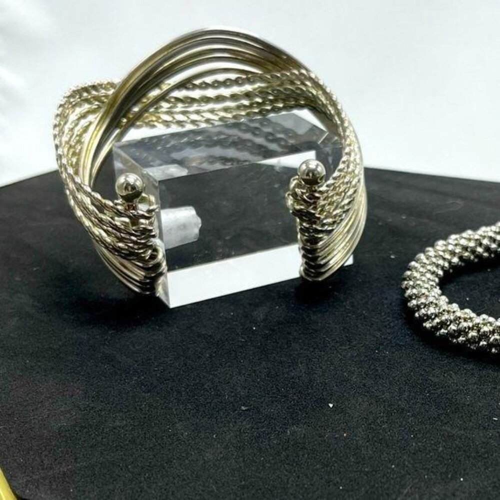 Unique Multi-Finish Silver Waves Cuff Bracelet - image 2